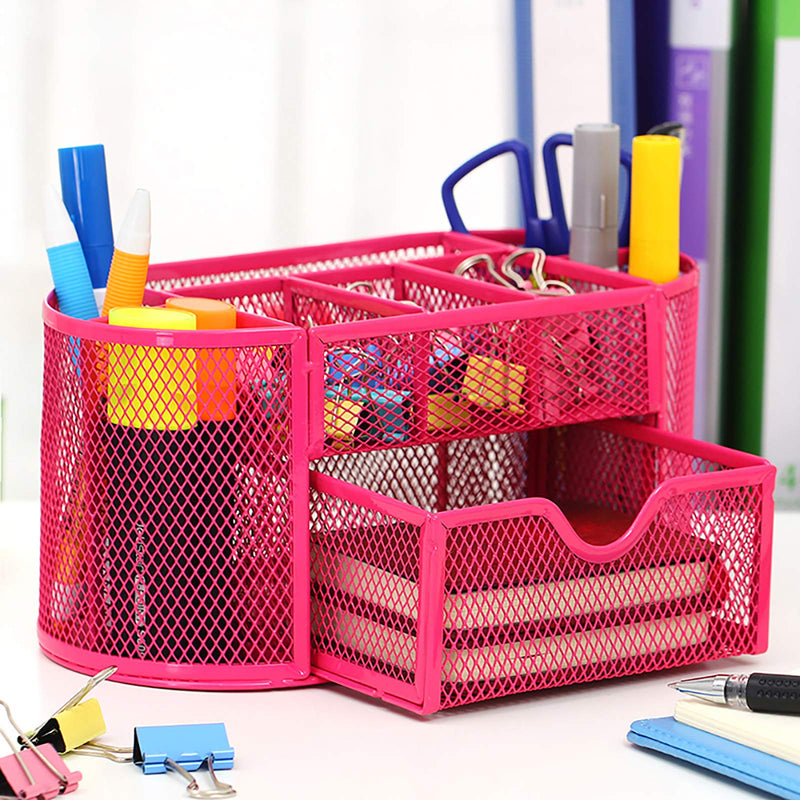 [Australia - AusPower] - VANRA Metal Mesh Desk Supply Caddy Desktop Office Supplies Organizer Supply Holder 8 Compartments with Drawer (Pink) 