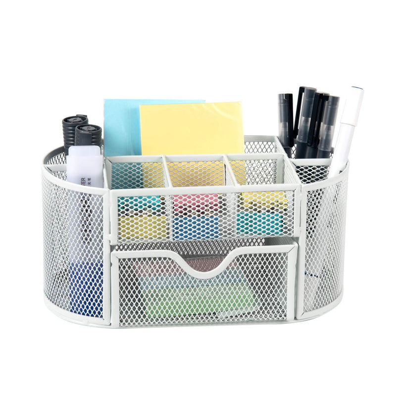 [Australia - AusPower] - VANRA Metal Mesh Desk Supply Caddy Desktop Office Supplies Organizer Supply Holder 8 Compartments with Drawer (White) White 
