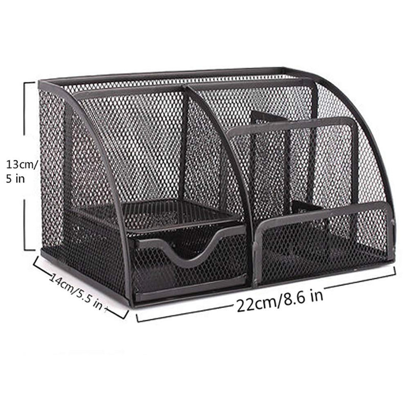 [Australia - AusPower] - VANRA Office Supply Caddy Mesh Desk Organizer School Supply Holder 6 Compartments with Drawer (Black) 