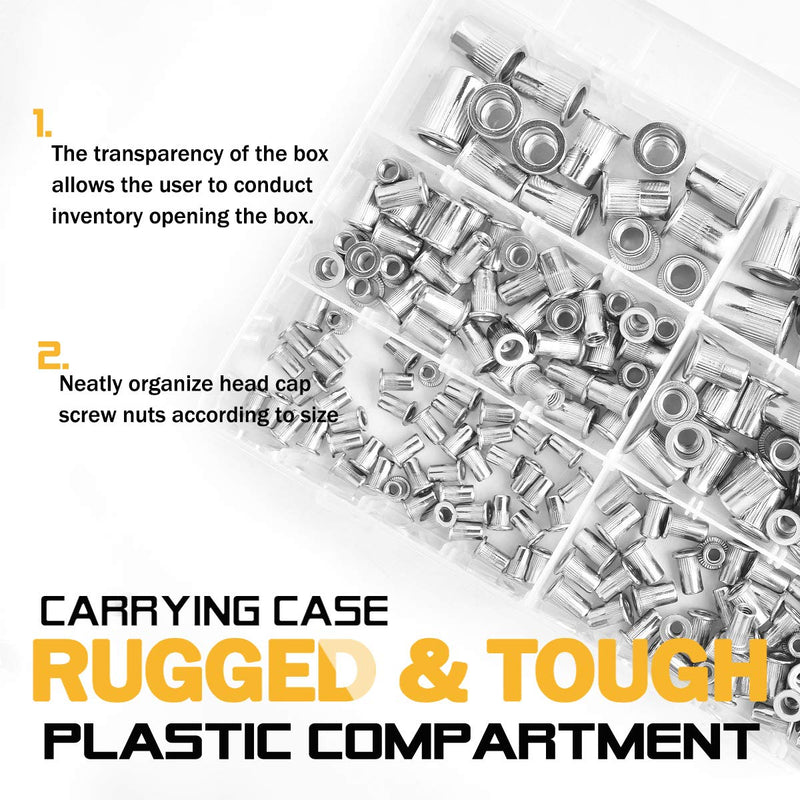 [Australia - AusPower] - VIGRUE 205PCS 304 Stainless Steel Rivet Nut Assort Set Flat Head Threaded Rivetnut Insert Nutserts Assortment Kit(M3| M4| M5| M6| M8| M10) 1 