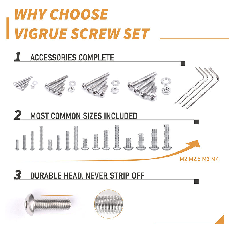 [Australia - AusPower] - VIGRUE 820pcs M2 M2.5 M3 M4 Button Head Socket Cap Screws Bolts Nuts Washers Assortment Kit, 304 Stainless Steel 