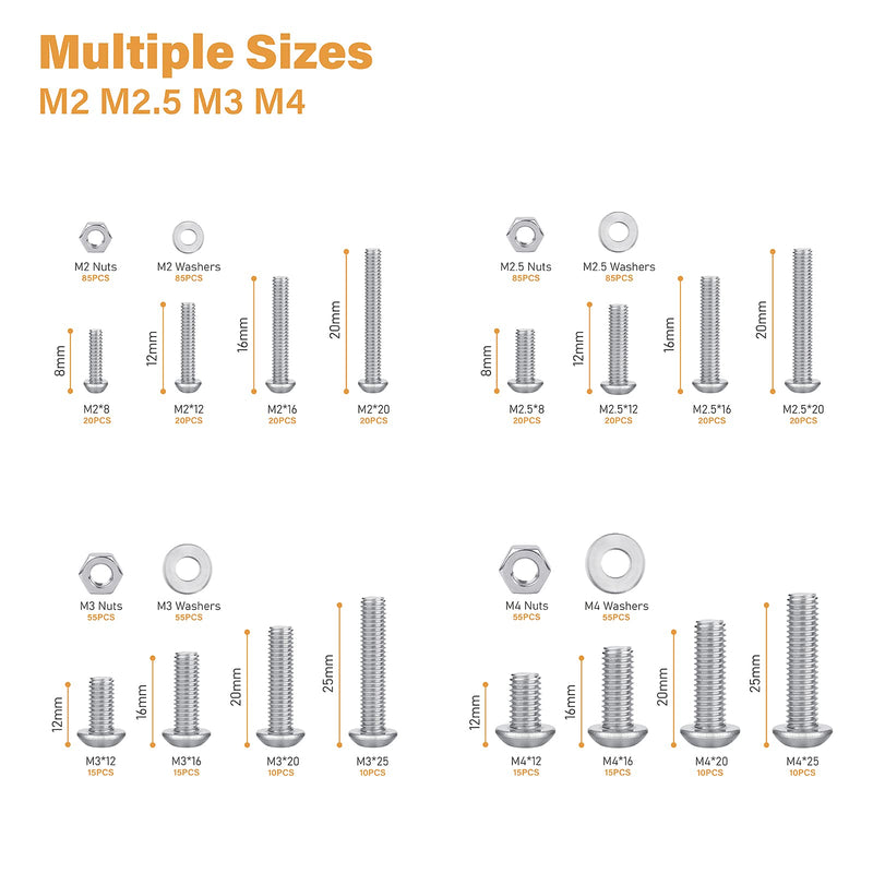 [Australia - AusPower] - VIGRUE 820pcs M2 M2.5 M3 M4 Button Head Socket Cap Screws Bolts Nuts Washers Assortment Kit, 304 Stainless Steel 