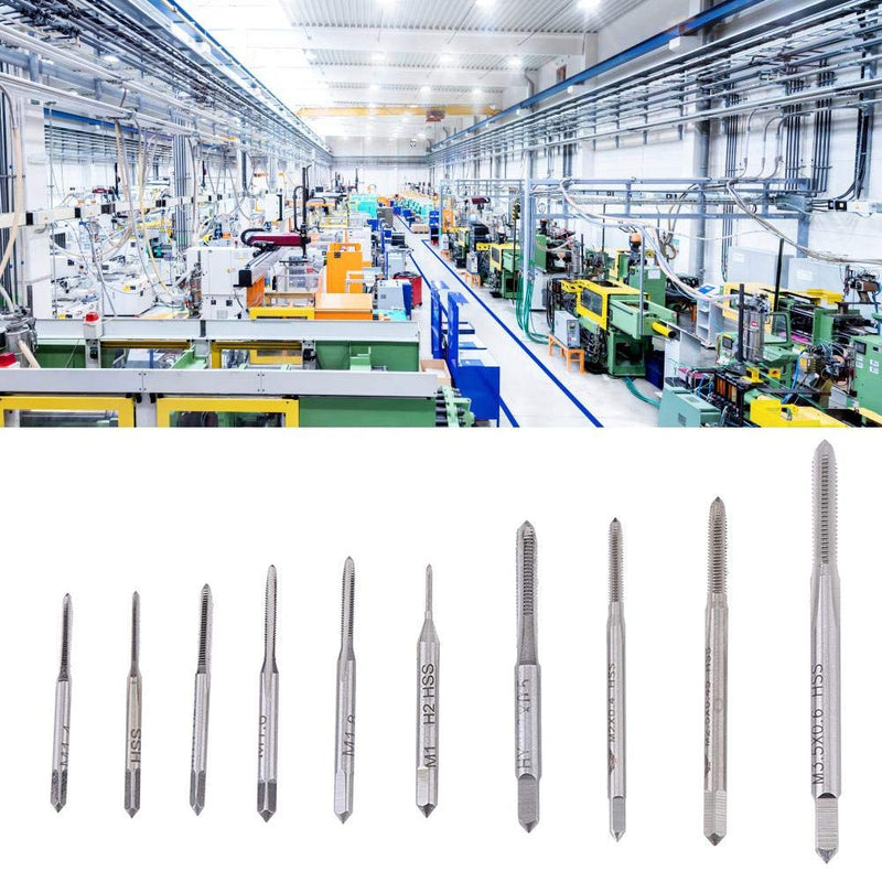 Vikye Micro Taps set with 10 metric screw thread taps M1 to M3.5, suitable for clocks, watches, and precision threading applications.