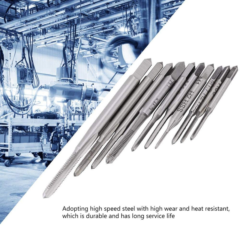 Set of 10 Vikye micro thread milling taps from M1 to M3.5 for clocks, watches, and precision screw tapping, includes drill bits.