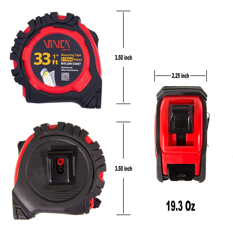 [Australia - AusPower] - VINCA TPMA-33 33 Feet Tape Measure with Fraction Low Glare Nylon Coat Matte Finish High Visibility Blade Marking 