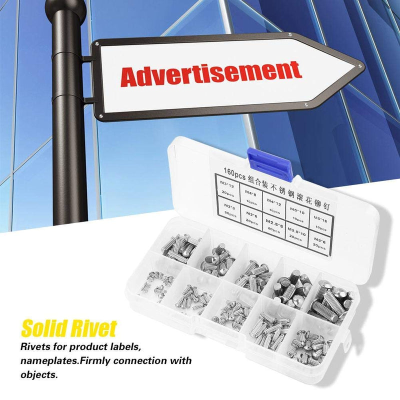 [Australia - AusPower] - 160pcs Solid Rivets Round Head Knurled Shank M2-M5 Stainless Steel Solid Rivets Assortment Set with Plastic Box Marked Clearly M2/M3/M4/M5 