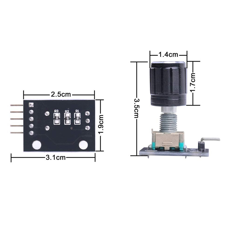 WayinTop 5-pack 360-degree rotary encoder modules with push buttons on development boards for Arduino projects.