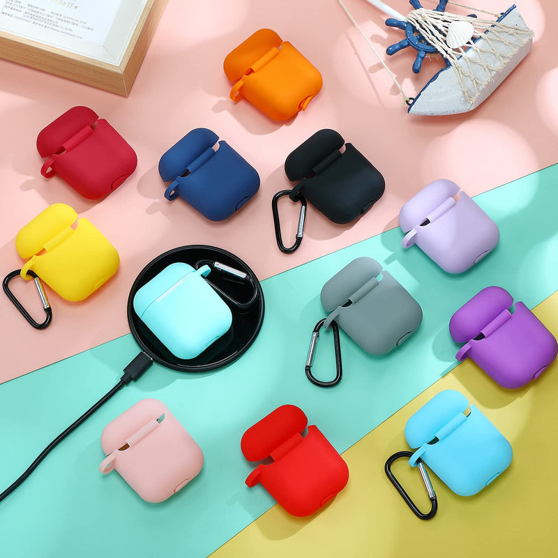[Australia - AusPower] - 12 Pieces Headphone Silicone Protective Cases Cover with Keychain Accessories Compatible with Airpods 2 and 1 Wireless Charging Cases, Front LED Visible 