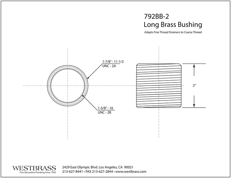 [Australia - AusPower] - Westbrass 2" Tall Brass Adapter Bushing, 792BB-2 2 Inch 