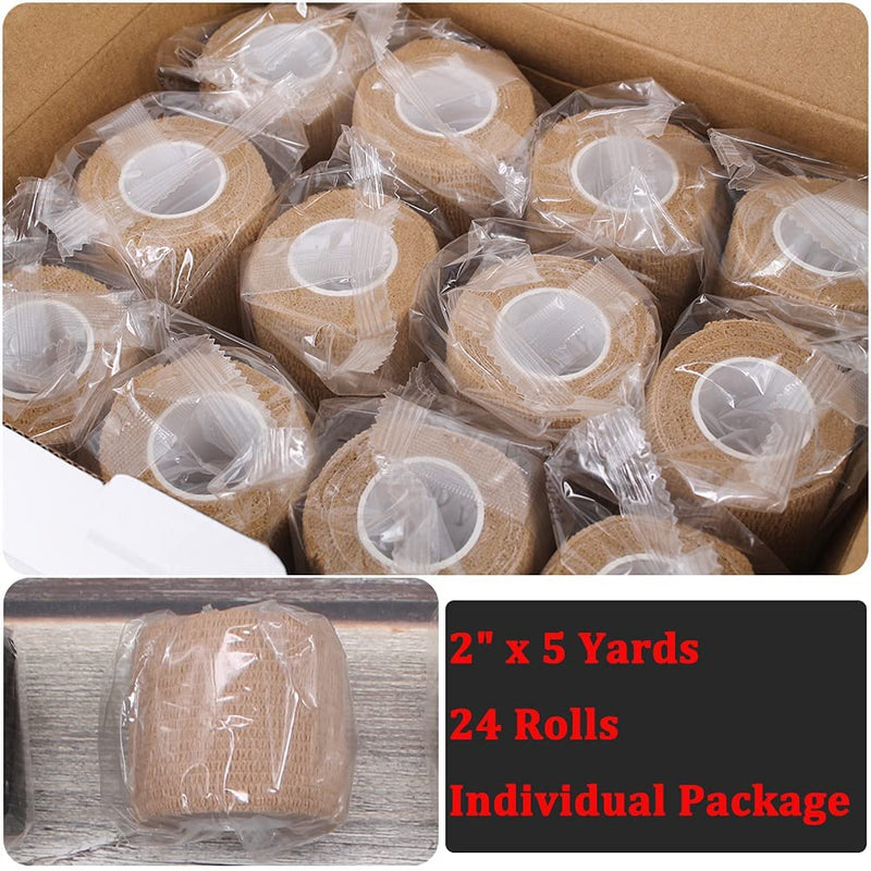 [Australia - AusPower] - 24 Pack 2" X 5 Yards Brown Breathable Self Adhesive Bandage Wrap, Multi-Purpose Non-Woven Cohesive Wrap - Vet Wrap | Athletic Tape | Medical Tape, Ankle Sprains, Swelling, Pets. 