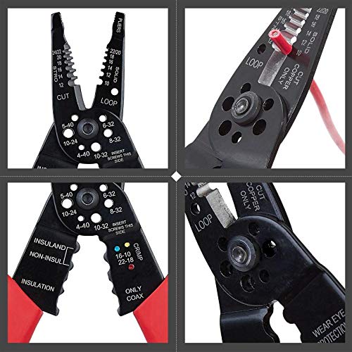 WGGE WG-015 professional 8-inch red wire stripper, crimper, cutter, and multi-function wiring tool with ergonomic design.