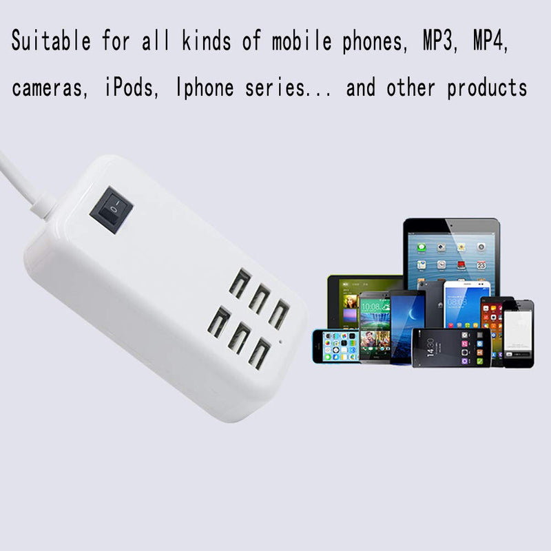 [Australia - AusPower] - 6 Ports USB Charger Hub Desktop US Plug AC Power Wall Travel Charging Adapter Slots Charging Station 