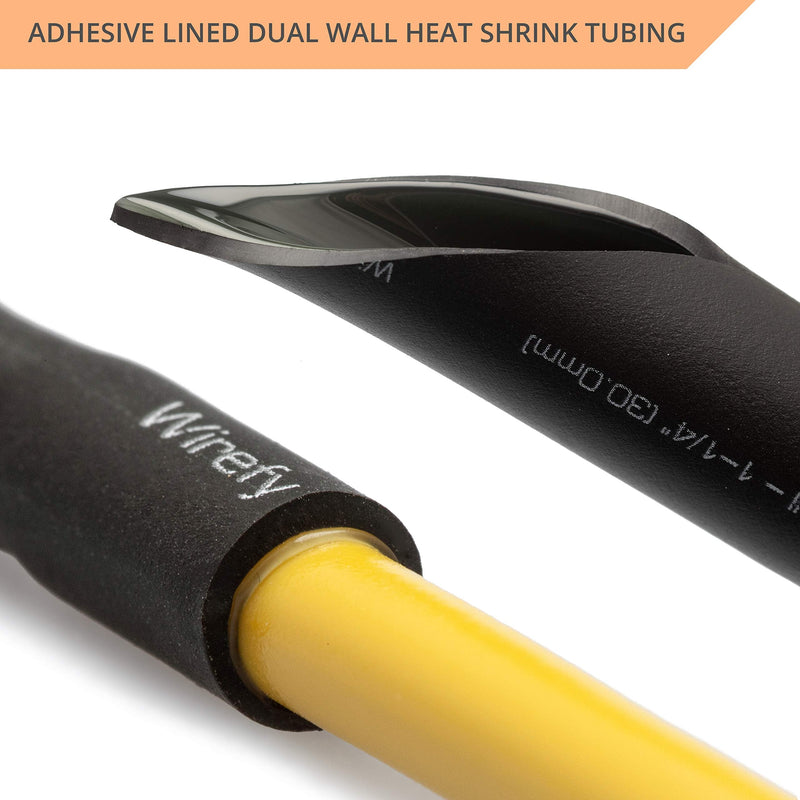 [Australia - AusPower] - Wirefy 1/4" Heat Shrink Tubing - 3:1 Ratio - Adhesive Lined - Industrial Marine Heat Shrink Tubing Roll - Black - 50 Feet Roll 1/4" - 50 Feet 