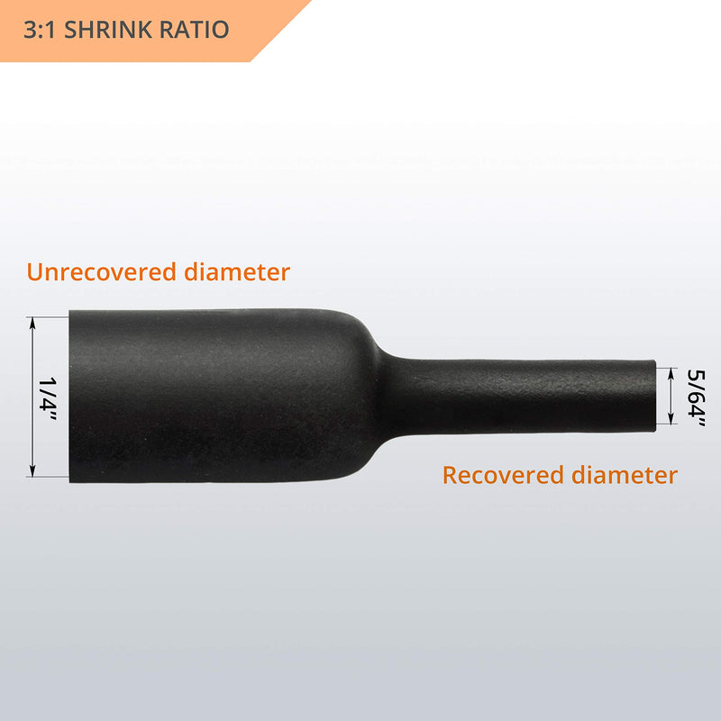 [Australia - AusPower] - Wirefy 1/4" Heat Shrink Tubing - 3:1 Ratio - Adhesive Lined - Industrial Marine Heat Shrink Tubing Roll - Black - 50 Feet Roll 1/4" - 50 Feet 