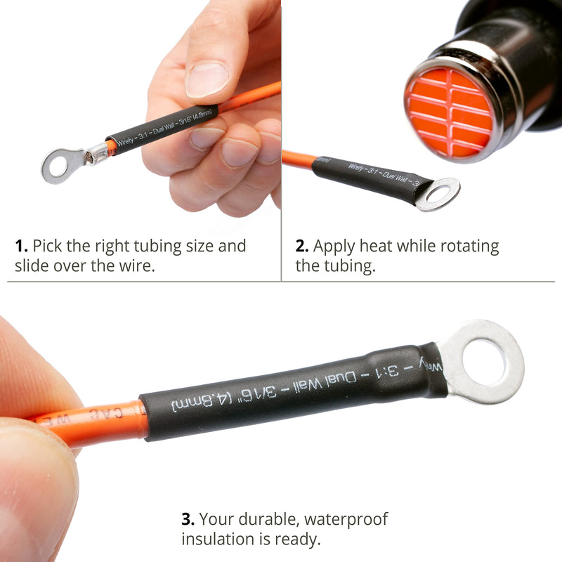[Australia - AusPower] - Wirefy 1/4" Heat Shrink Tubing - 4:1 Ratio - Adhesive Lined - Marine Grade Heat Shrink - 50 Feet Roll - Black 1/4" - 50 Feet 