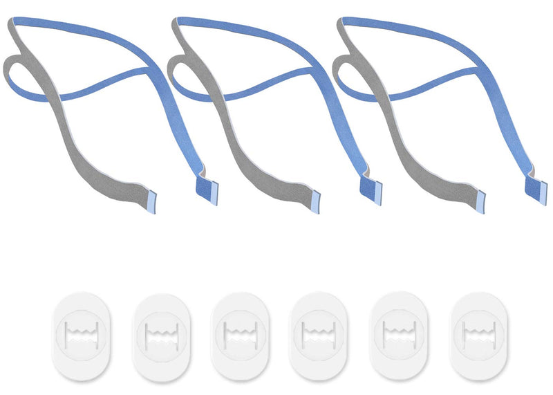 [Australia - AusPower] - Replacement Headgear Compatible with ResMed Airfit P10 Nasal Pillow Mask Straps Included 3 Super Elastic Straps and 6 Adjustment Clips(3 Pack) Blue 