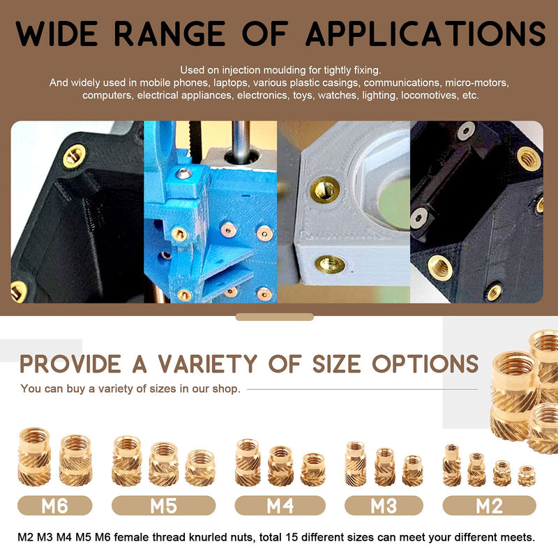 [Australia - AusPower] - Wokape 120Pcs M2x4x3.5mm Brass Nuts Embedment Nut Thread Brass Knurled Nuts Threaded Heat Set Insert Nuts Hydraulic Welded Joint Injection Molding for 3D Printing Injection Molding 120 2x4x3.5mm 