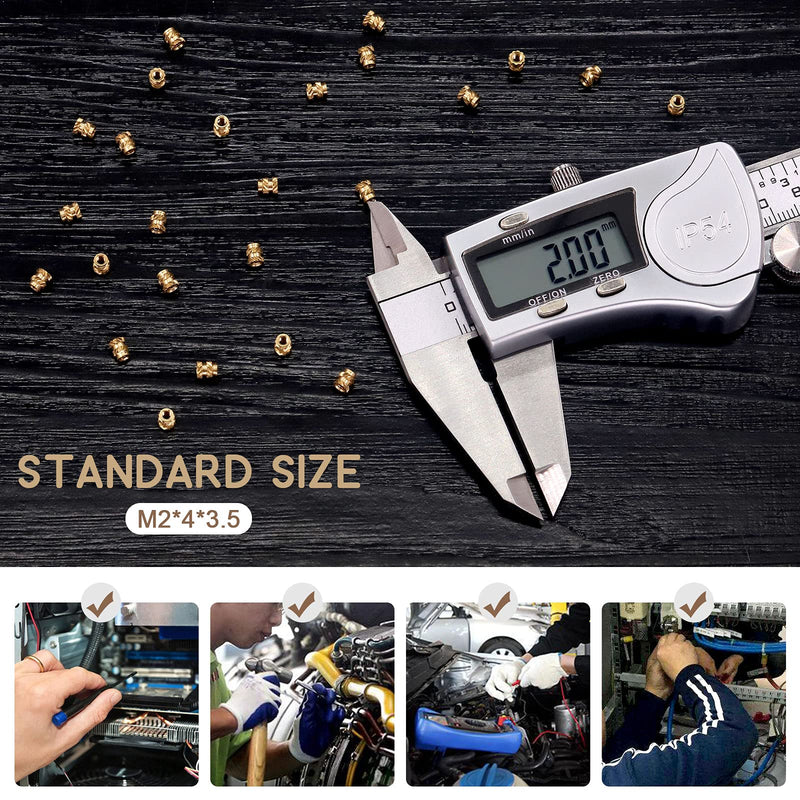 [Australia - AusPower] - Wokape 120Pcs M2x4x3.5mm Brass Nuts Embedment Nut Thread Brass Knurled Nuts Threaded Heat Set Insert Nuts Hydraulic Welded Joint Injection Molding for 3D Printing Injection Molding 120 2x4x3.5mm 