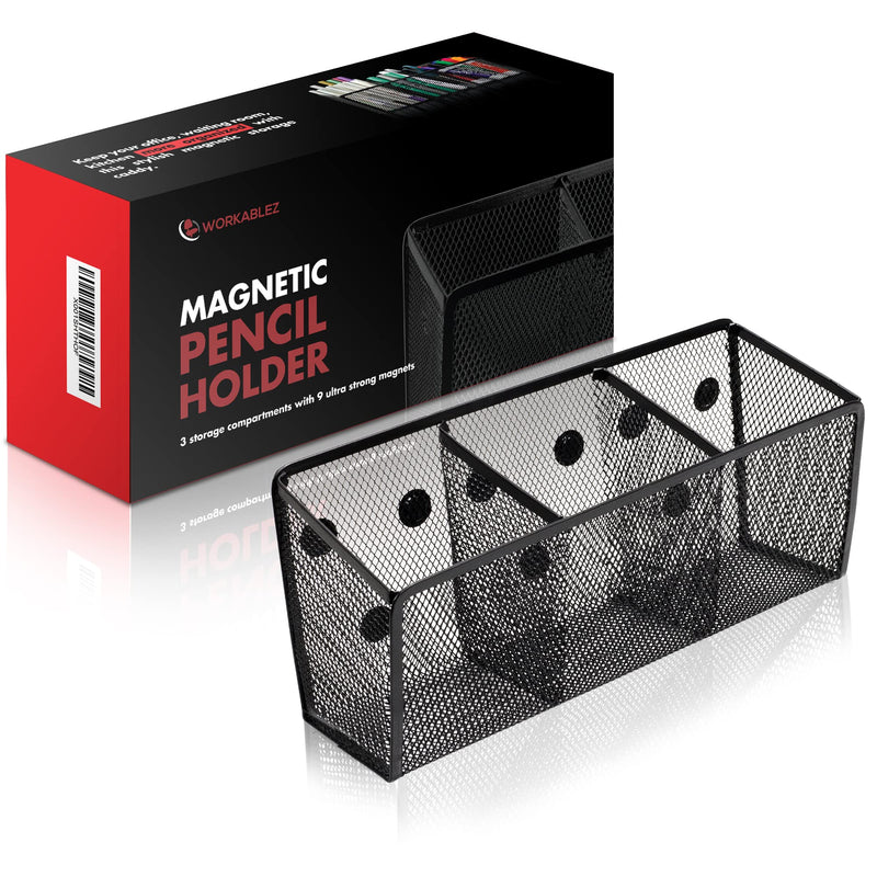 [Australia - AusPower] - Workablez Magnetic Pencil Holder - 3 Generous Compartments Magnetic Storage Basket Organizer - Extra Strong Magnets - Perfect Mesh Pen Holder to Hold Whiteboard, Locker Accessories… 