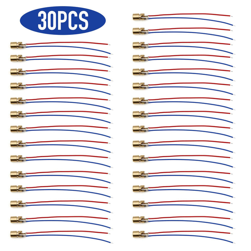 [Australia - AusPower] - WOWOONE Laser Diode, 30pcs Mini Red Laser Diode Laser, 5V 650nm 5mW, Red Dot Laser Head, with Leads Head Outer Diameter 6mm 