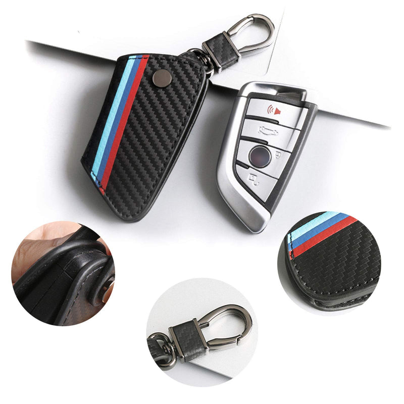 [Australia - AusPower] - Xotic Tech M-Colored Stripe Carbon Fiber Leather Remote Key Fob Cover Case Compatible with BMW X1 X5 X6 5 7 Series F48 F15 F16 G30 G31 G11 G12 X1, X5, X6, 5/7 Series 