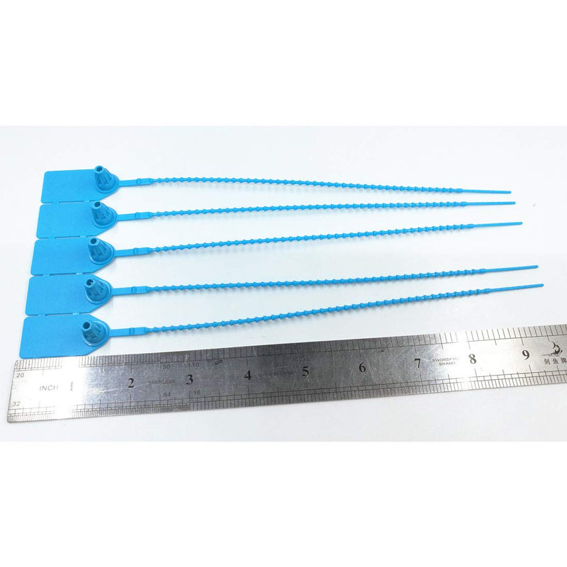 Blue 250mm Pull-Tite plastic security seals shipping tags by XF-Vel, numbered, disposable signage, pack of 100.