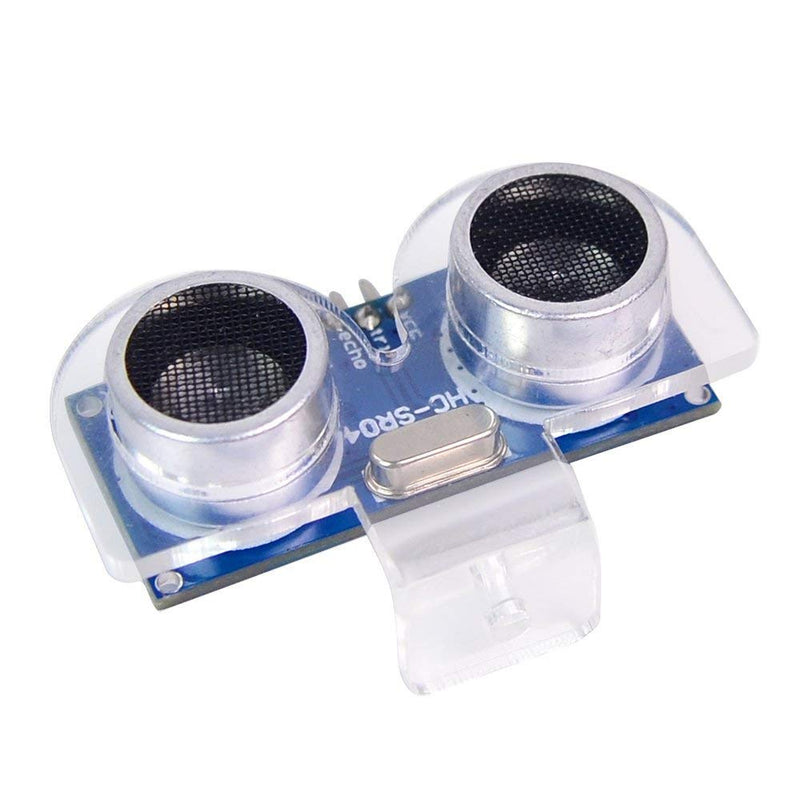 Two XiaoR Geek ultrasonic HC-SR04 distance sensors with mounting brackets for Arduino, Raspberry Pi, and robotics projects.