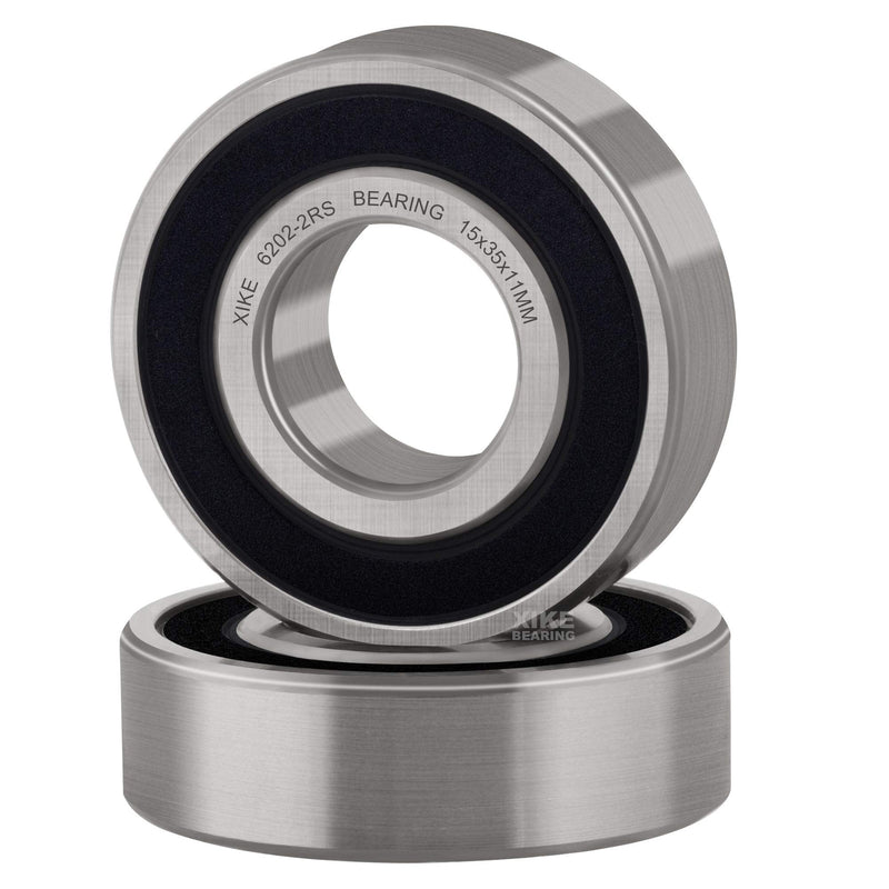 [Australia - AusPower] - XiKe 2 Pcs 6202-2RS Double Rubber Seal Bearings 15x35x11mm, Pre-Lubricated and Stable Performance and Cost Effective, Deep Groove Ball Bearings. 
