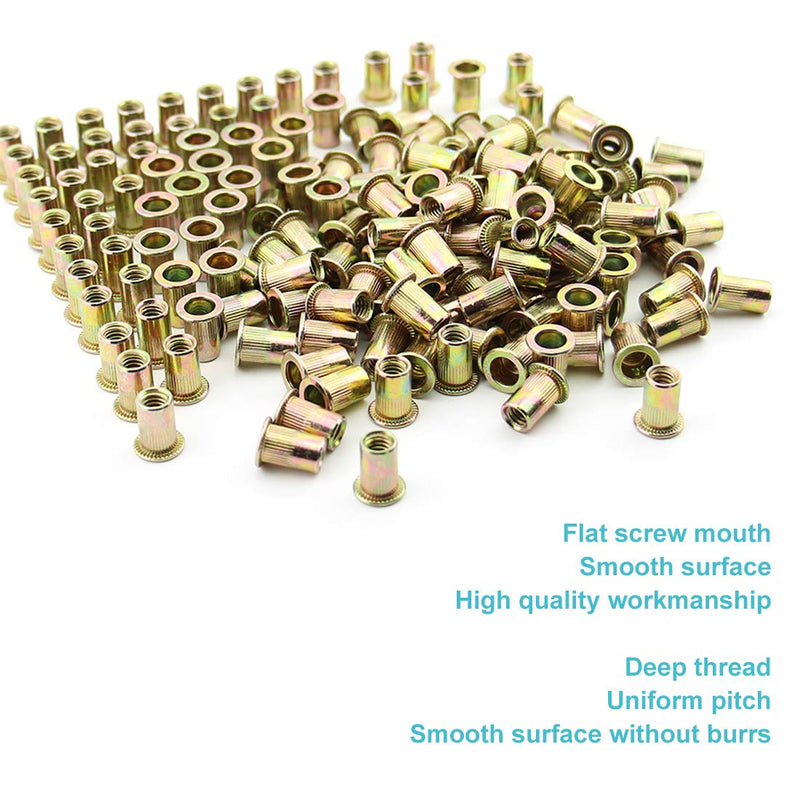 [Australia - AusPower] - Xtozon 100 Pcs 1/4" - 20 UNC Rivet Nuts, Zinc Plated Finish Carbon Steel, Flat Head Threaded Inserts Nutser 