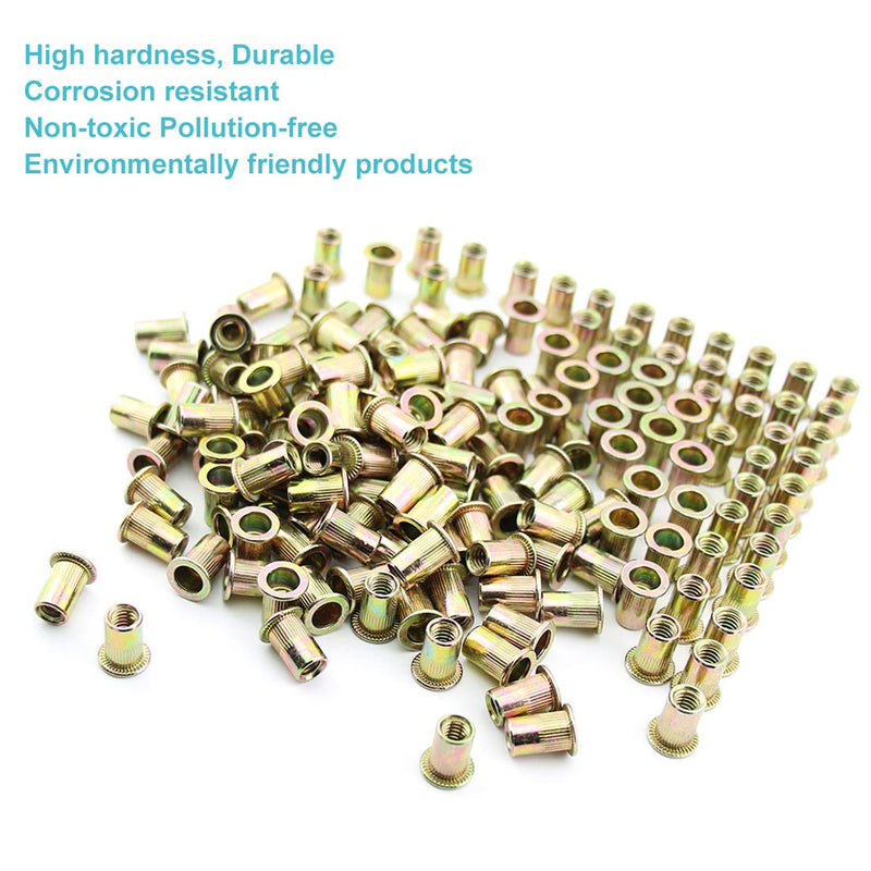 [Australia - AusPower] - Xtozon 100 Pcs 1/4" - 20 UNC Rivet Nuts, Zinc Plated Finish Carbon Steel, Flat Head Threaded Inserts Nutser 