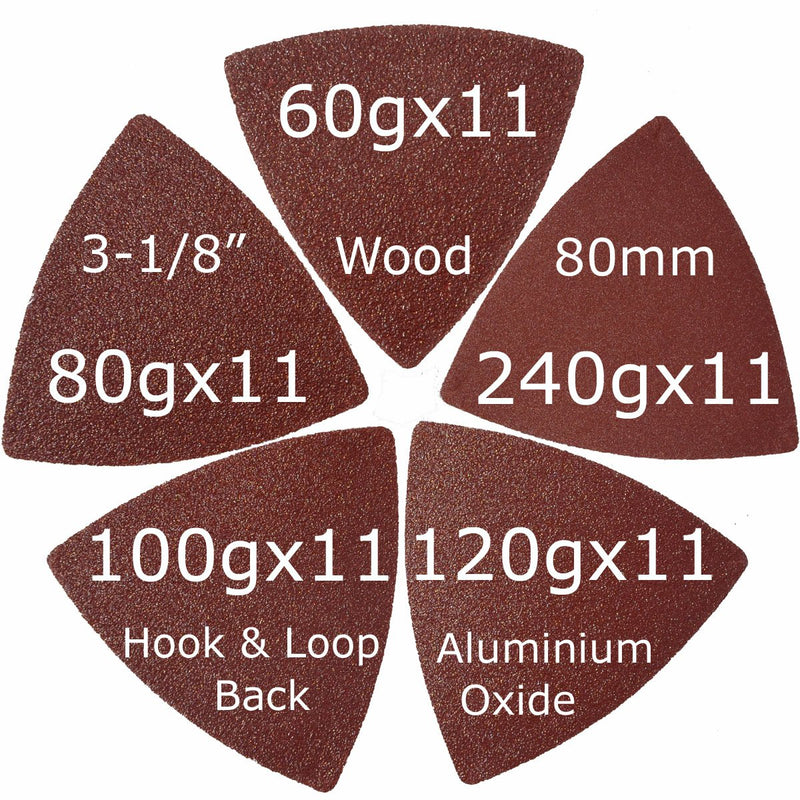 [Australia - AusPower] - XXGO Triangular Oscillating Multi Tool Sanding Pads 3-1/8 Inch 80mm Assorted Grit 60/80/100/120/240 Grits Pack of 55 Pcs No.XG5501 Mix Grit - 55 Pcs 