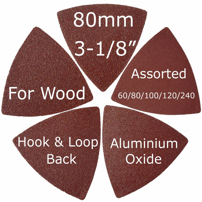 [Australia - AusPower] - XXGO Triangular Oscillating Multi Tool Sanding Pads 3-1/8 Inch 80mm Assorted Grit 60/80/100/120/240 Grits Pack of 55 Pcs No.XG5501 Mix Grit - 55 Pcs 