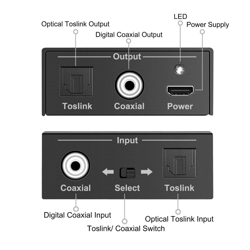 [Australia - AusPower] - Optical to Coaxial, Coax to Optical Digital Audio Converter, Bi-Directional Digital Audio Converter Splitter Adapter, Plug and Play 