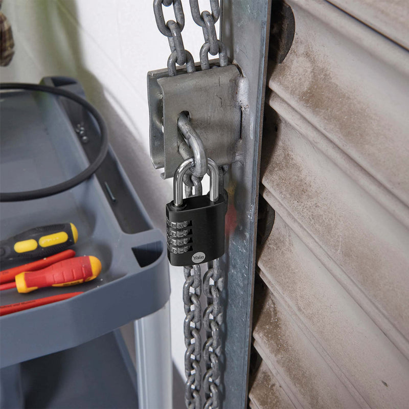 [Australia - AusPower] - Yale 4 Digit Combination Lock Outdoor Waterproof Padlock for School Gym Locker, Sports Locker, Fence, Toolbox, Gate, Case, Hasp Storage (Black) 1 