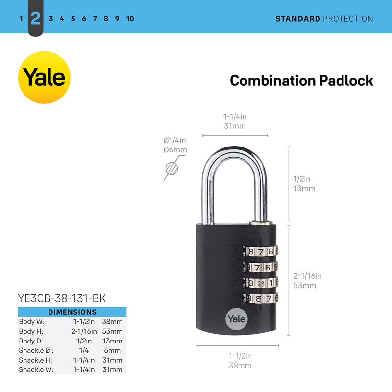 [Australia - AusPower] - Yale 4 Digit Combination Lock Outdoor Waterproof Padlock for School Gym Locker, Sports Locker, Fence, Toolbox, Gate, Case, Hasp Storage (Black) 1 