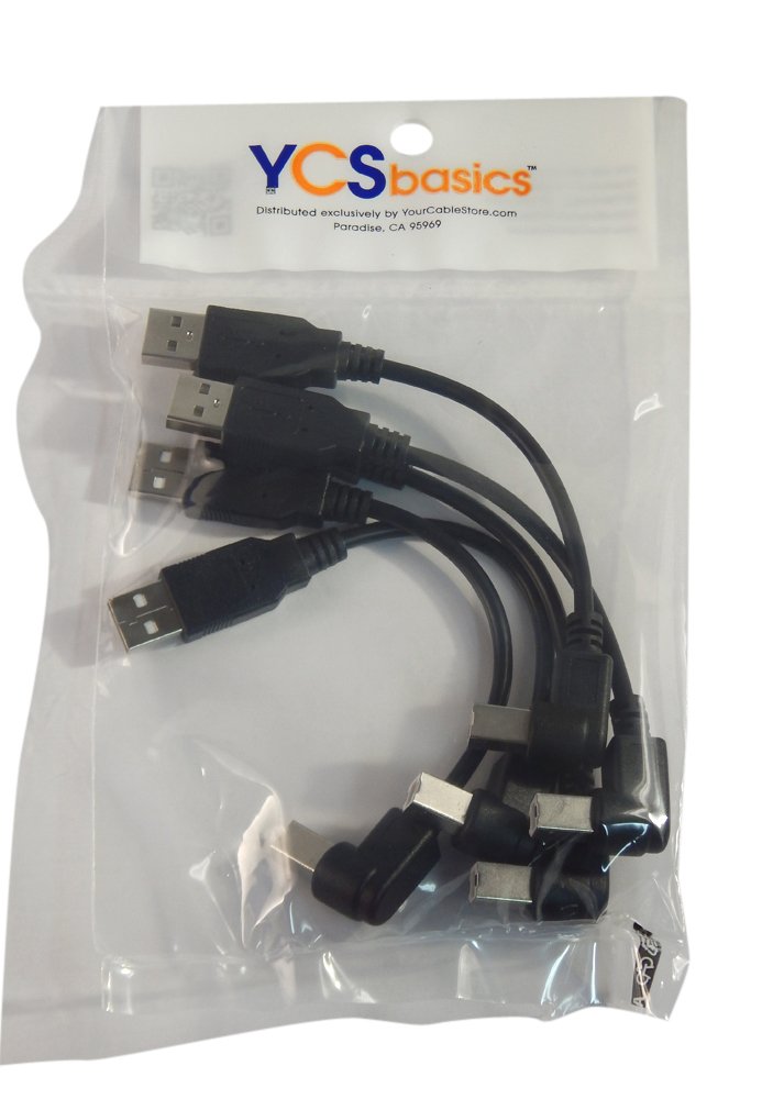 [Australia - AusPower] - YCS basics Black USB 2.0 High Speed Printer/Scanner Right Angle Cable (0.5 Ft 5 Pack) 0.5 Ft 5 Pack 