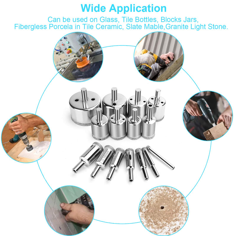 [Australia - AusPower] - 15 Pcs Diamond Drill Bits for Ceramic, Diamond Hole Saw Drill Bit Set Kit, High Quality Glass Drill Bit for Bottles,Pots, Marble, Granite Stone, Tile Cutting 0.23 Inch - 2 Inch（6mm - 50mm）YLYL 
