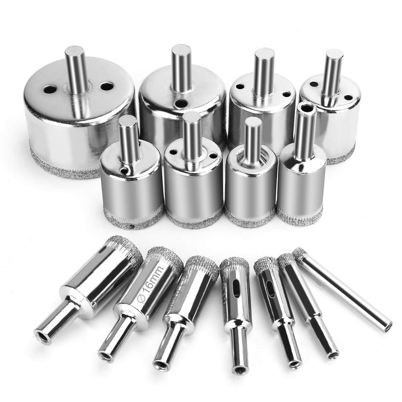 [Australia - AusPower] - 15 Pcs Diamond Drill Bits for Ceramic, Diamond Hole Saw Drill Bit Set Kit, High Quality Glass Drill Bit for Bottles,Pots, Marble, Granite Stone, Tile Cutting 0.23 Inch - 2 Inch（6mm - 50mm）YLYL 