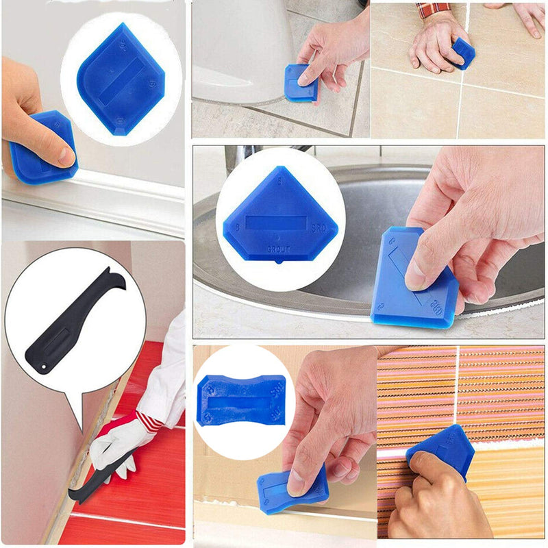 [Australia - AusPower] - YOBZUO 3 in 1 Silicone Caulking Tools（stainless steelhead）, Sealant Finishing Tool Grout Scraper, Reuse and Replace 5 Silicone Pads, Great Tools for Kitchen Bathroom Window, Sink Joint 
