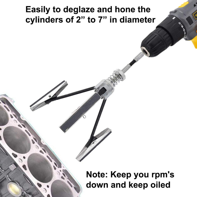 YOTOO engine cylinder hone tool with adjustable 2-7 inch diameter, 4-inch long stones, 220 grit for honing and deglazing.