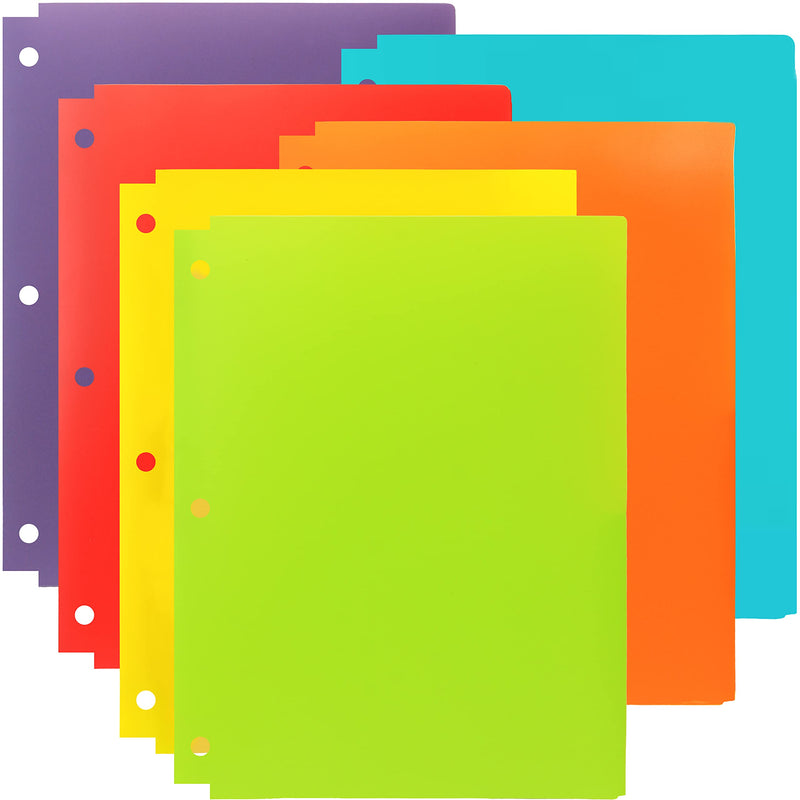 [Australia - AusPower] - Youngever 6 Pack Heavy Duty Plastic Two Pocket Folders, Binder Dividers with Pocket, 3 Hole Punch Folder with Notches, Binder Folders 