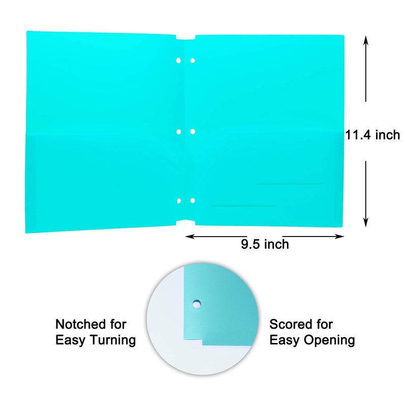 [Australia - AusPower] - Youngever 6 Pack Heavy Duty Plastic Two Pocket Folders, Binder Dividers with Pocket, 3 Hole Punch Folder with Notches, Binder Folders 