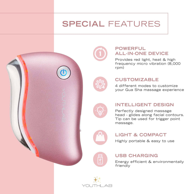 [Australia - AusPower] - YouthLab ProSculpt Gua Sha, Ultimate Skin Scraping Tool,Heat & Electric Vibration,Anti-Aging,Eye/Face Puffiness,Tension Relief, Acupressur (Rose Gold) Rose Gold 
