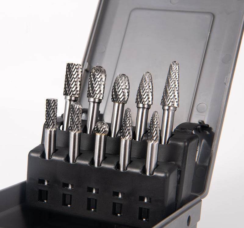 [Australia - AusPower] - YUFUTOL Carbide Burrs Set 10pcs Double Cut Solid Carbide Rotary Burr Set 1/4" Shank Die Grinder Bits for Steel,Metal Carving, Polishing,Engraving,Drilling 