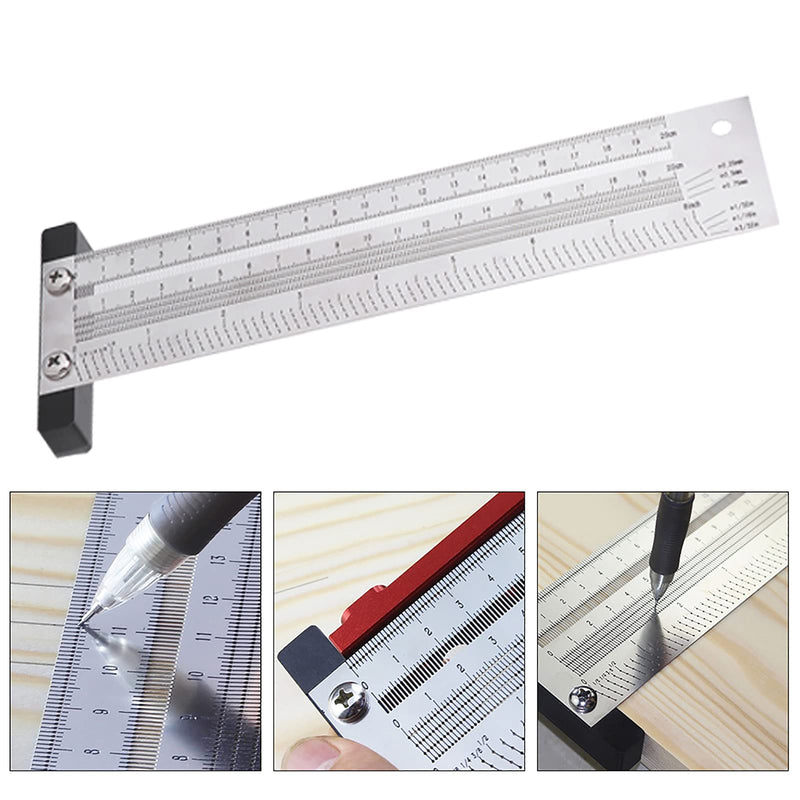 [Australia - AusPower] - T Type Marking Ruler Hole Ruler Woodworking Marking Scribing Line Ruler Carpenter Line Gauge Measuring Tool (8 inches) 