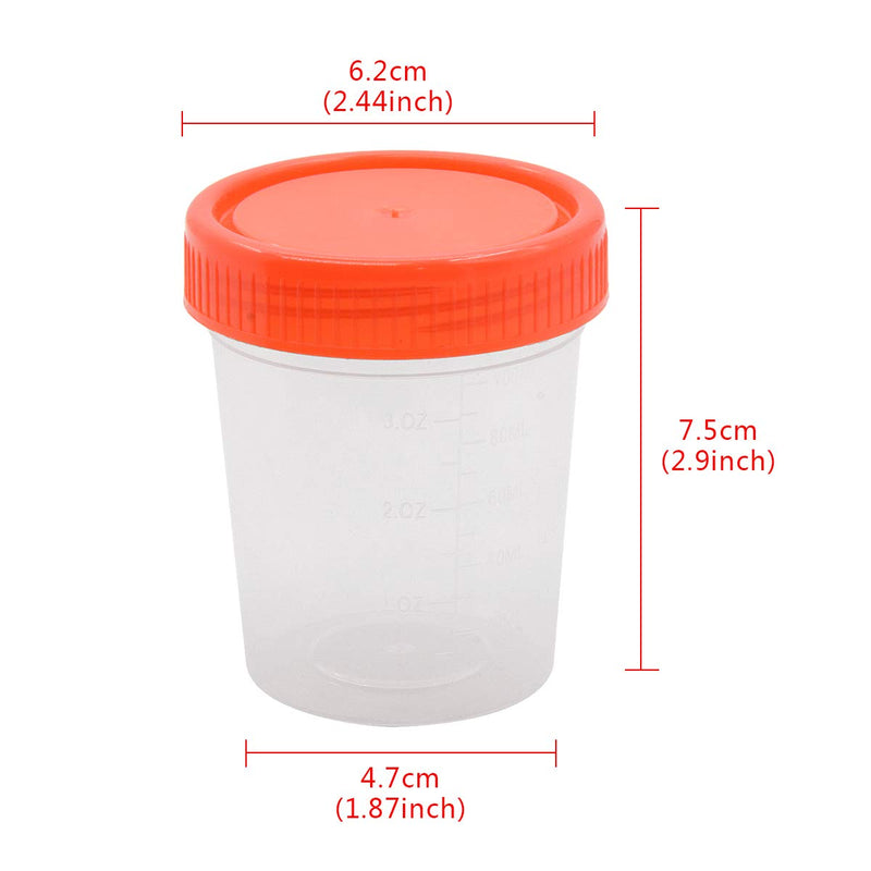[Australia - AusPower] - YXQ 20Pcs 120ML Sterile Specimen Cups with Lids 3OZ Screw-on Cap Red Cover Measuring Containers Seal Clear Transparent PP-Plastic 