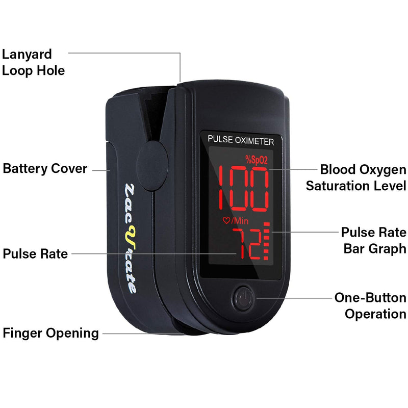 [Australia - AusPower] - Zacurate Pro Series 500DL Fingertip Pulse Oximeter Blood Oxygen Saturation Monitor with Silicon Cover, Batteries and Lanyard (Royal Black) 