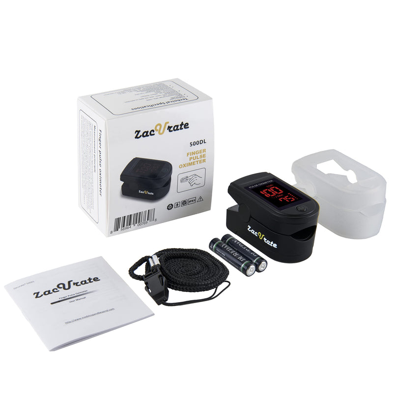 [Australia - AusPower] - Zacurate Pro Series 500DL Fingertip Pulse Oximeter Blood Oxygen Saturation Monitor with Silicon Cover, Batteries and Lanyard (Royal Black) 