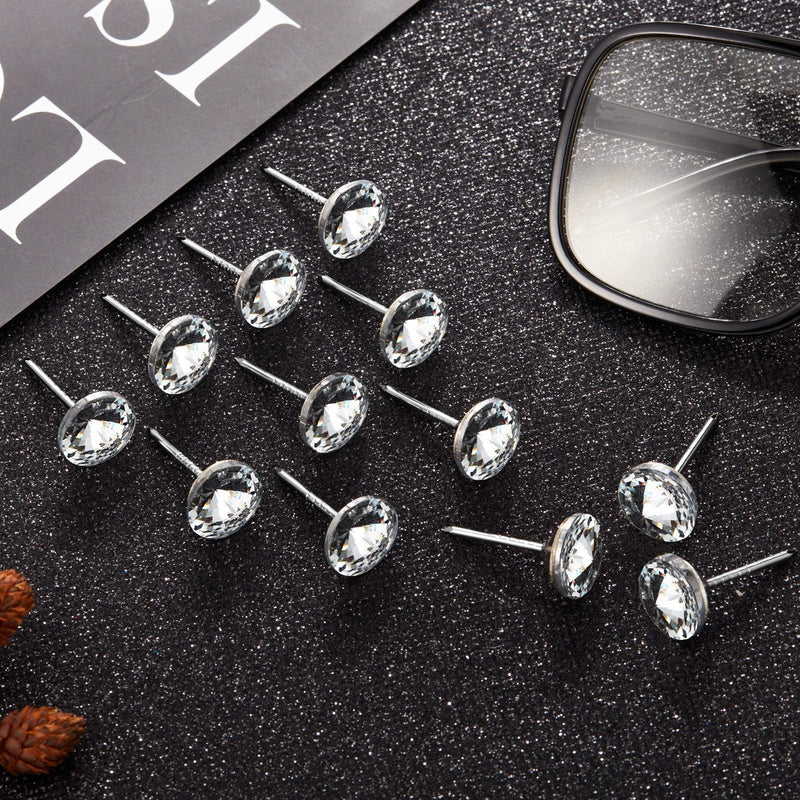 Set of 30 Zonon diamond crystal upholstery nails with 25 mm heads, decorative furniture tacks for sofas, headboards, and cork boards.