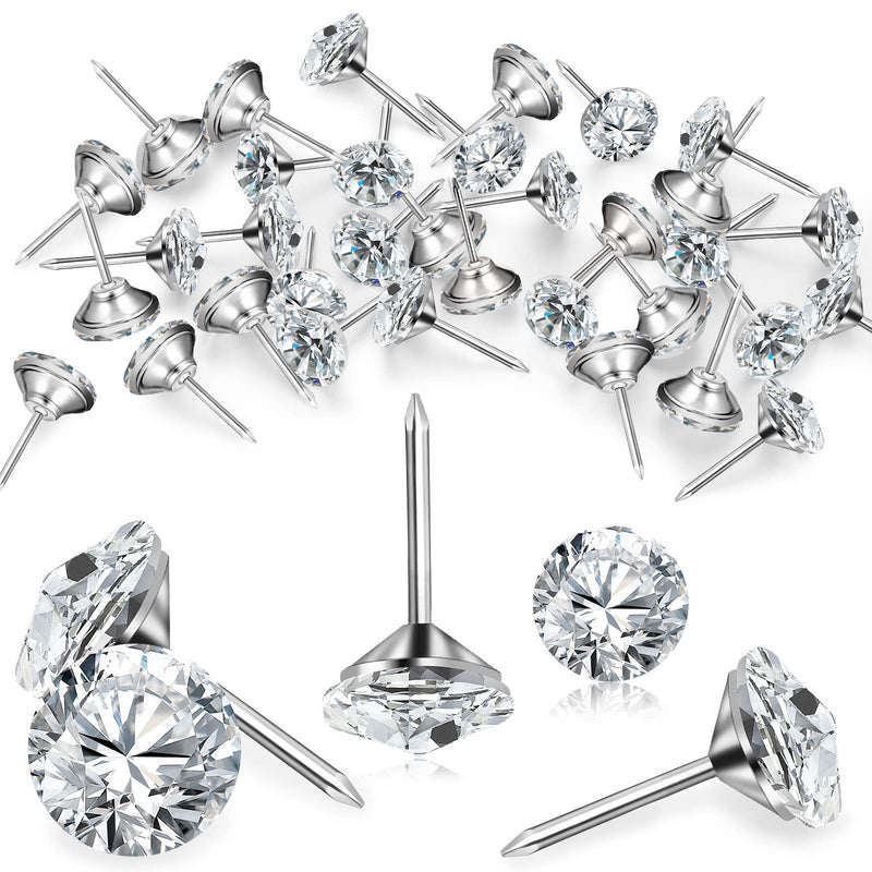 Set of 30 Zircon crystal upholstery nails with diamond-shaped crystal heads, 25mm, for furniture, sofa, and headboard decoration.